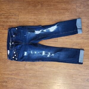 True Religion Dark Blue Distressed Boyfriend Jeans Capri